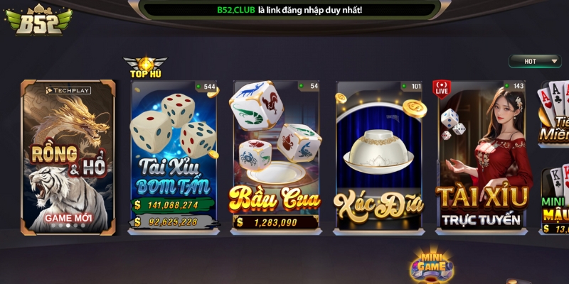 Đa dạng game tài xỉu săn hũ tại B52 Club