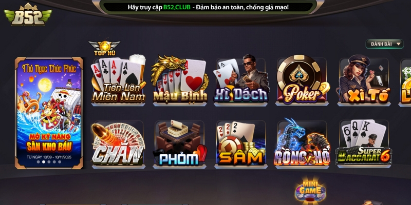 Sảnh game bài đa dạng tại B52 Club